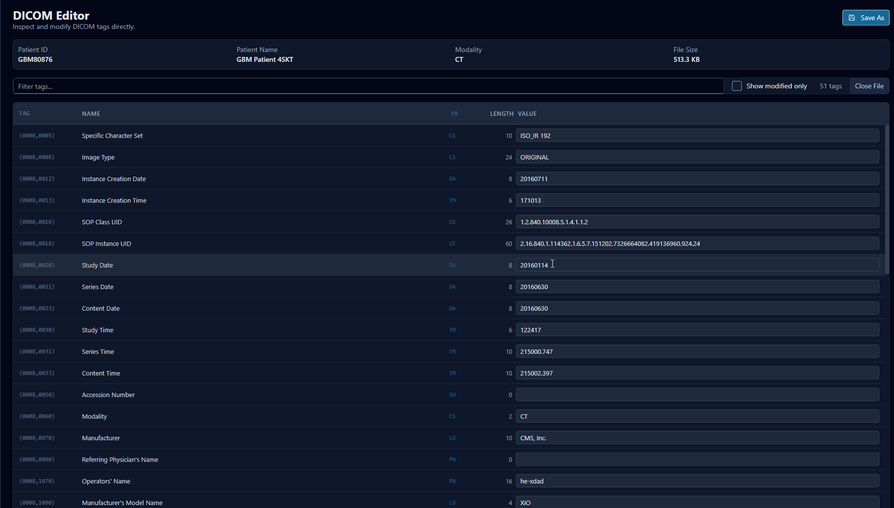DICOM Inspector and Editor